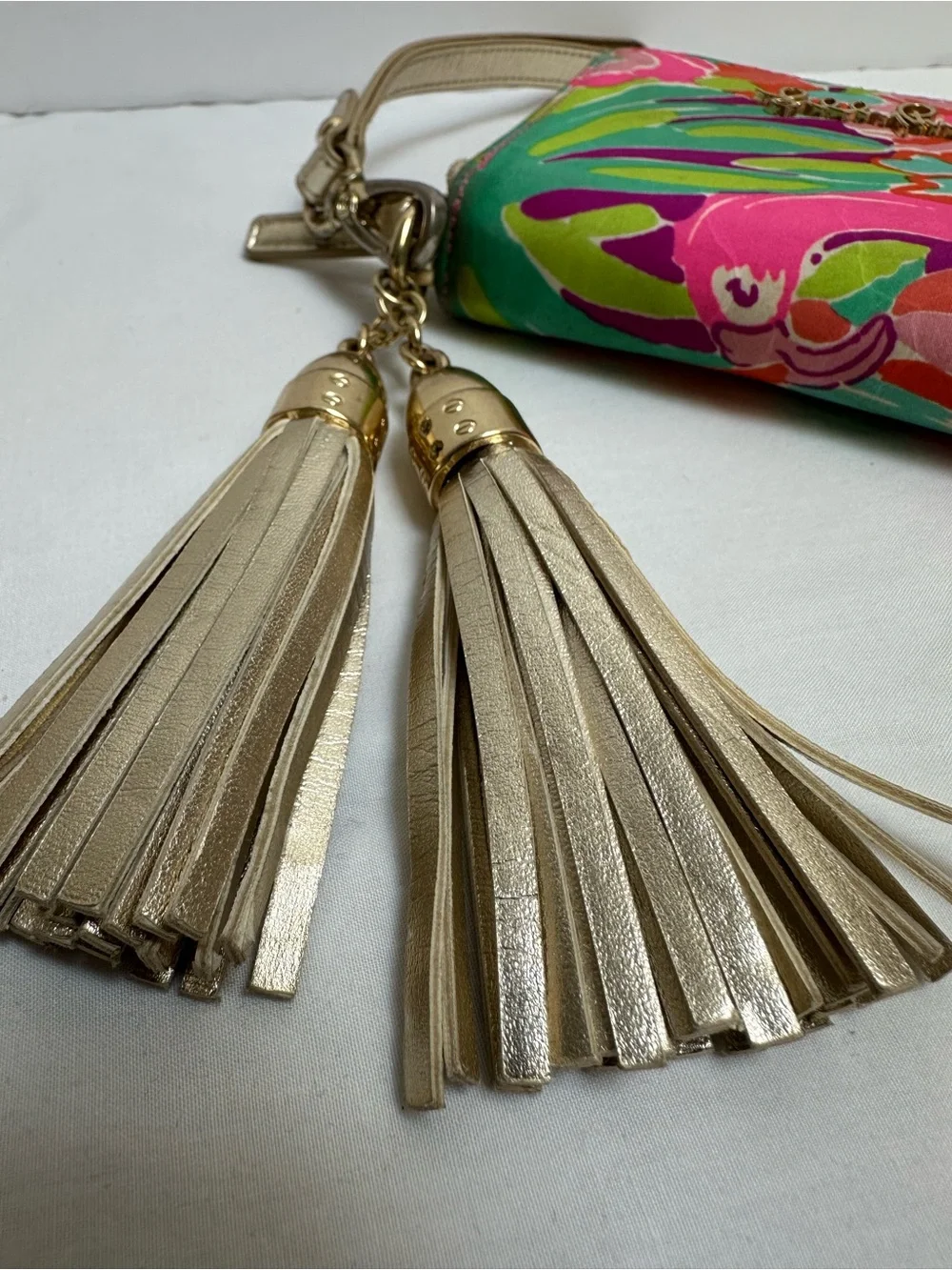 Lilly Pulitzer Multicolor Floral Zip Wristlet Wallet with tassels